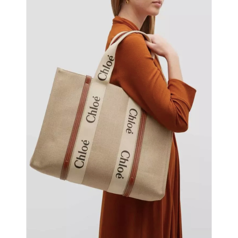 $1650 NEW CHLOE LARGE WOODY CANVAS TOTE SHOULDER BAG NWT AUTHENTIC